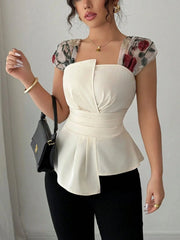 Floral Cap Sleeve Peplum Blouse