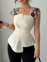 Floral Cap Sleeve Peplum Blouse