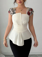 Floral Cap Sleeve Peplum Blouse Ivory / S