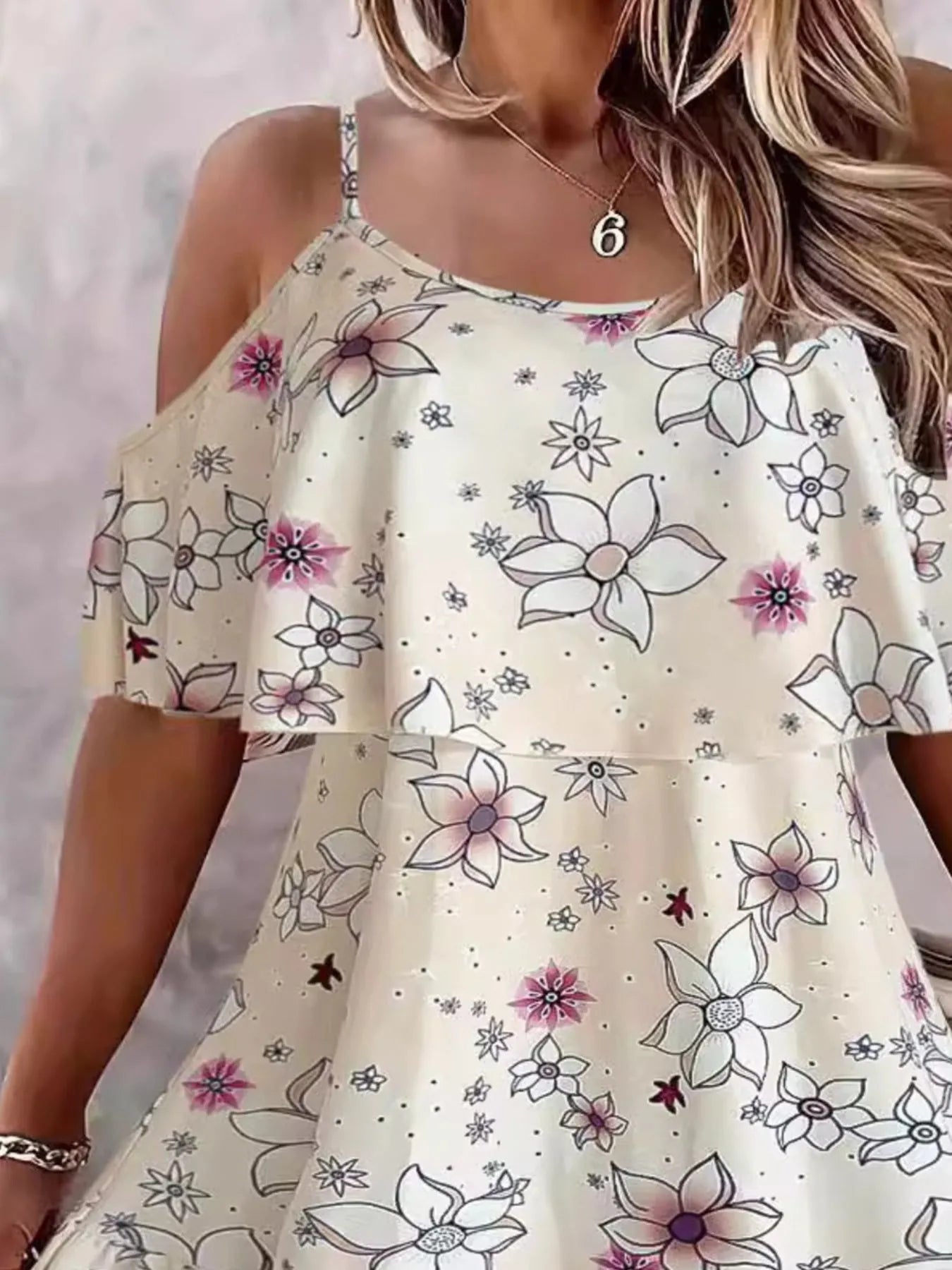 Floral Cold Shoulder Ruffle Mini Dress