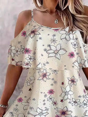 Floral Cold Shoulder Ruffle Mini Dress
