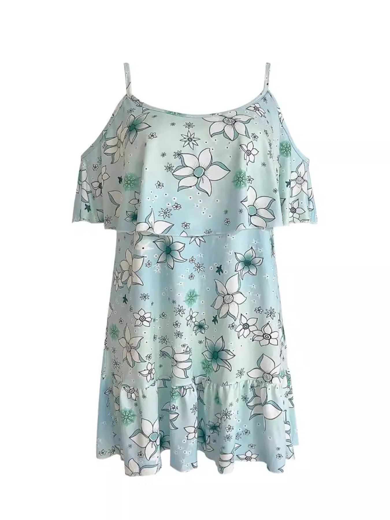 Floral Cold Shoulder Ruffle Mini Dress