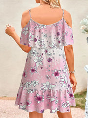 Floral Cold Shoulder Ruffle Mini Dress