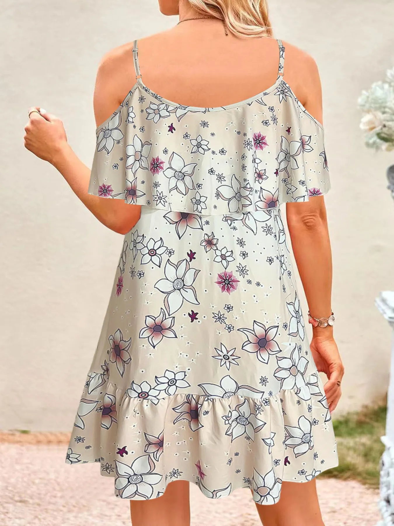 Floral Cold Shoulder Ruffle Mini Dress