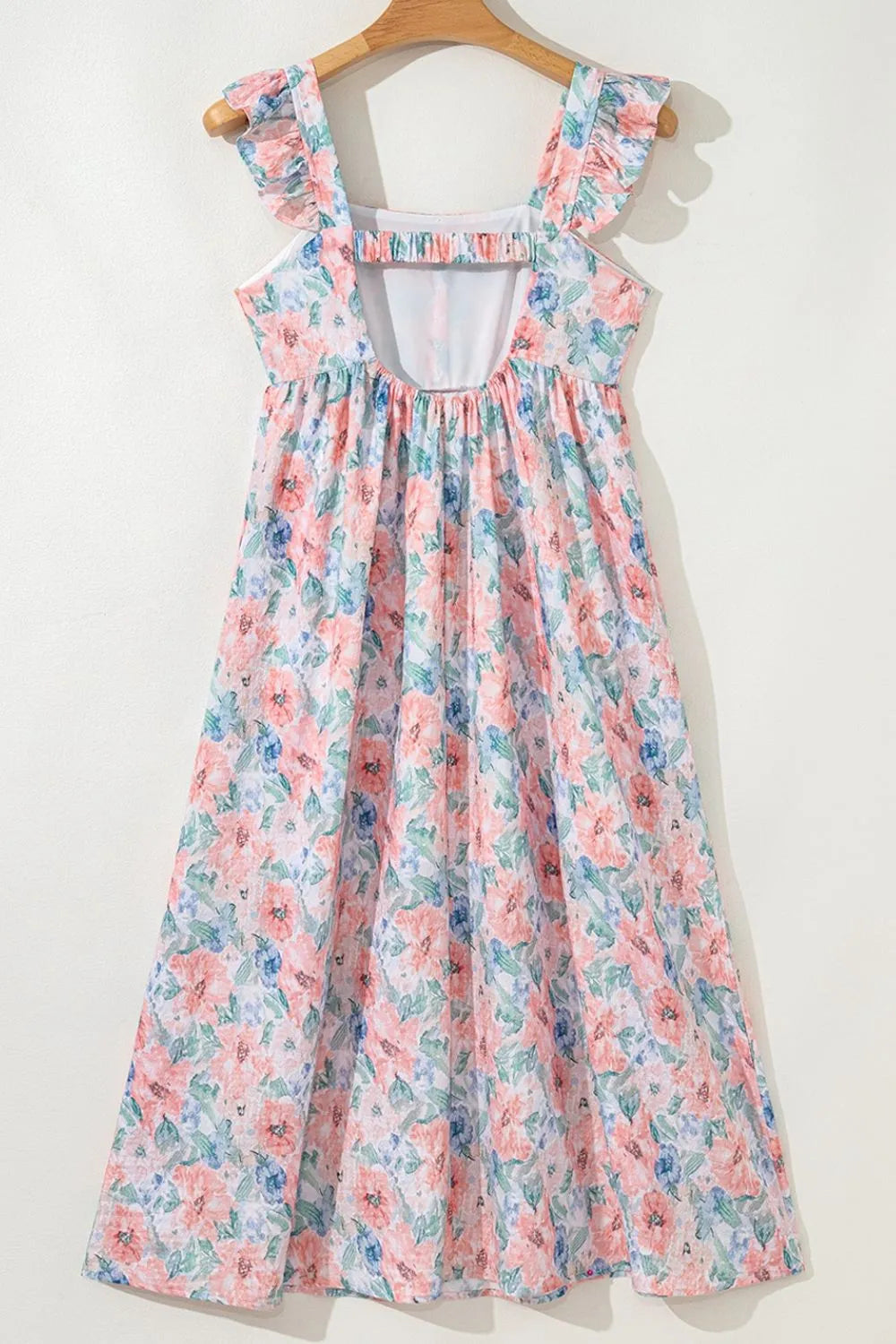 Floral Colorblock Flutter Straps Flowy Dress