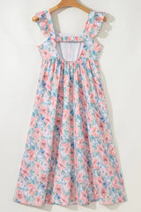 Floral Colorblock Flutter Straps Flowy Dress