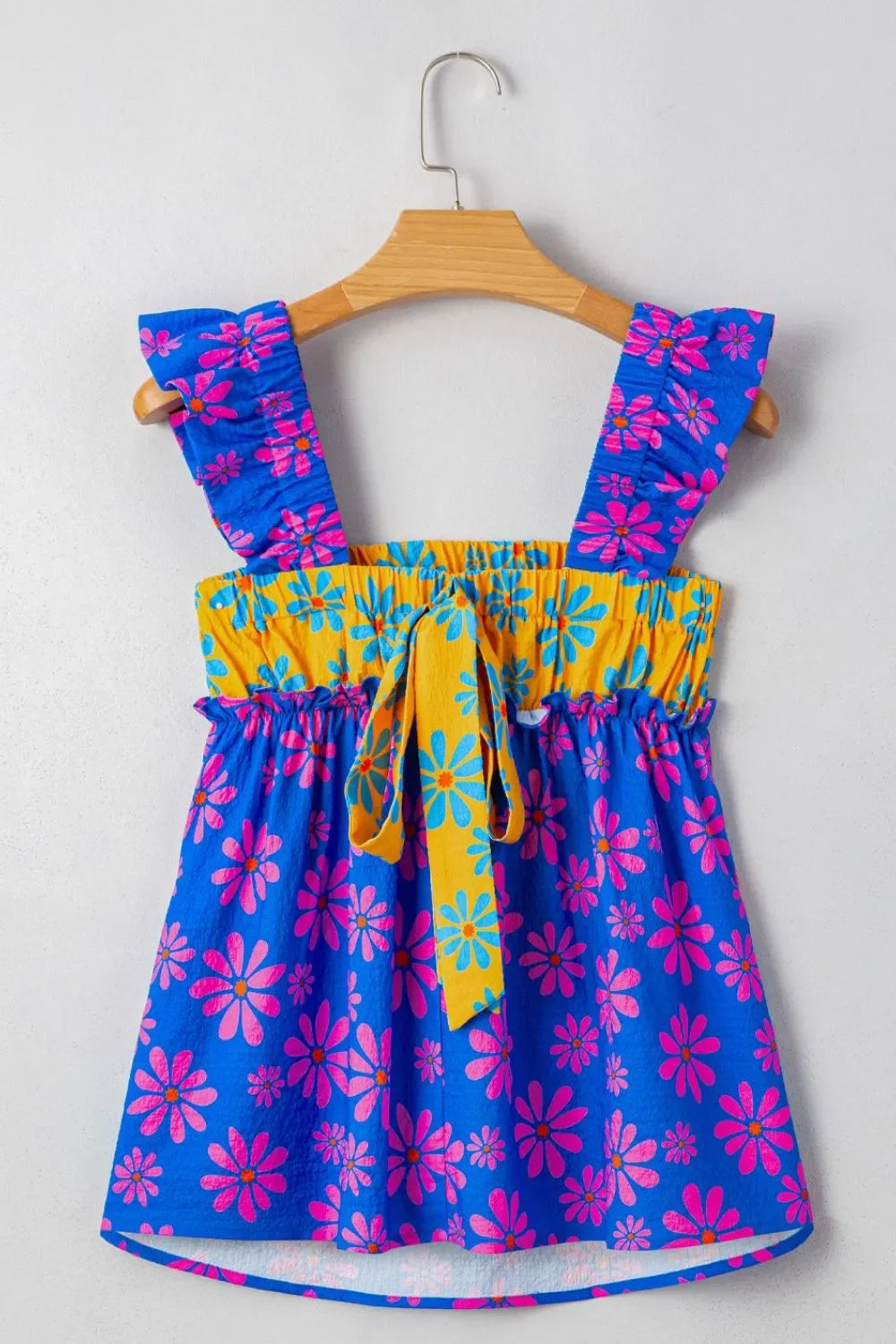 Floral Colorblock Flutter Straps Flowy Tank Top