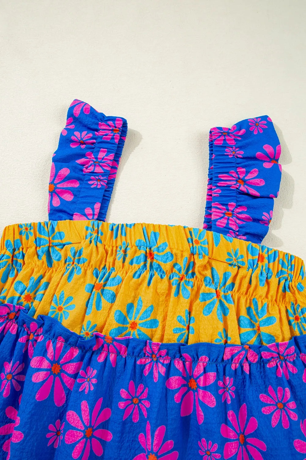 Floral Colorblock Flutter Straps Flowy Tank Top