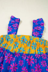 Floral Colorblock Flutter Straps Flowy Tank Top