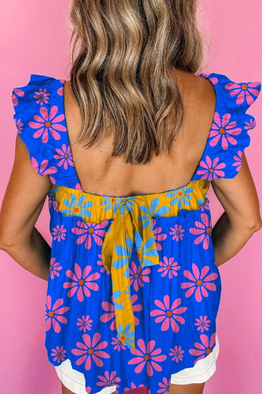 Floral Colorblock Flutter Straps Flowy Tank Top