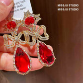 Floral Deco Rhinestone Teardrop Statement Earrings