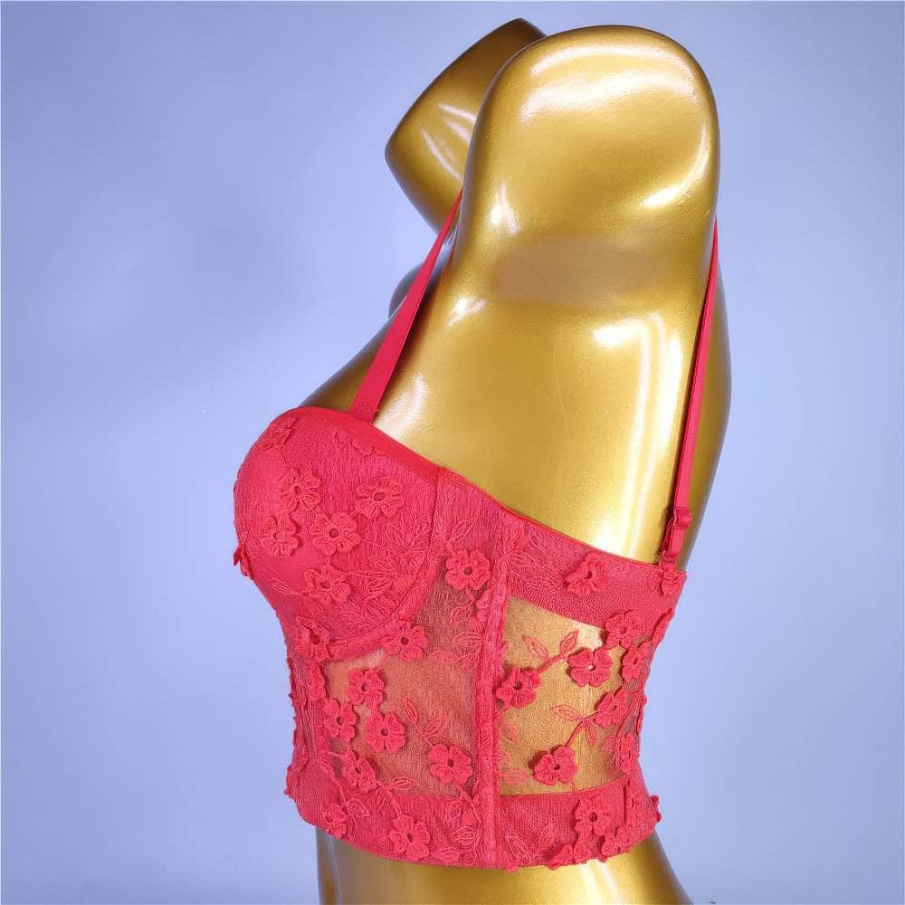 Floral Decor Mesh Lace Bustier Bralette