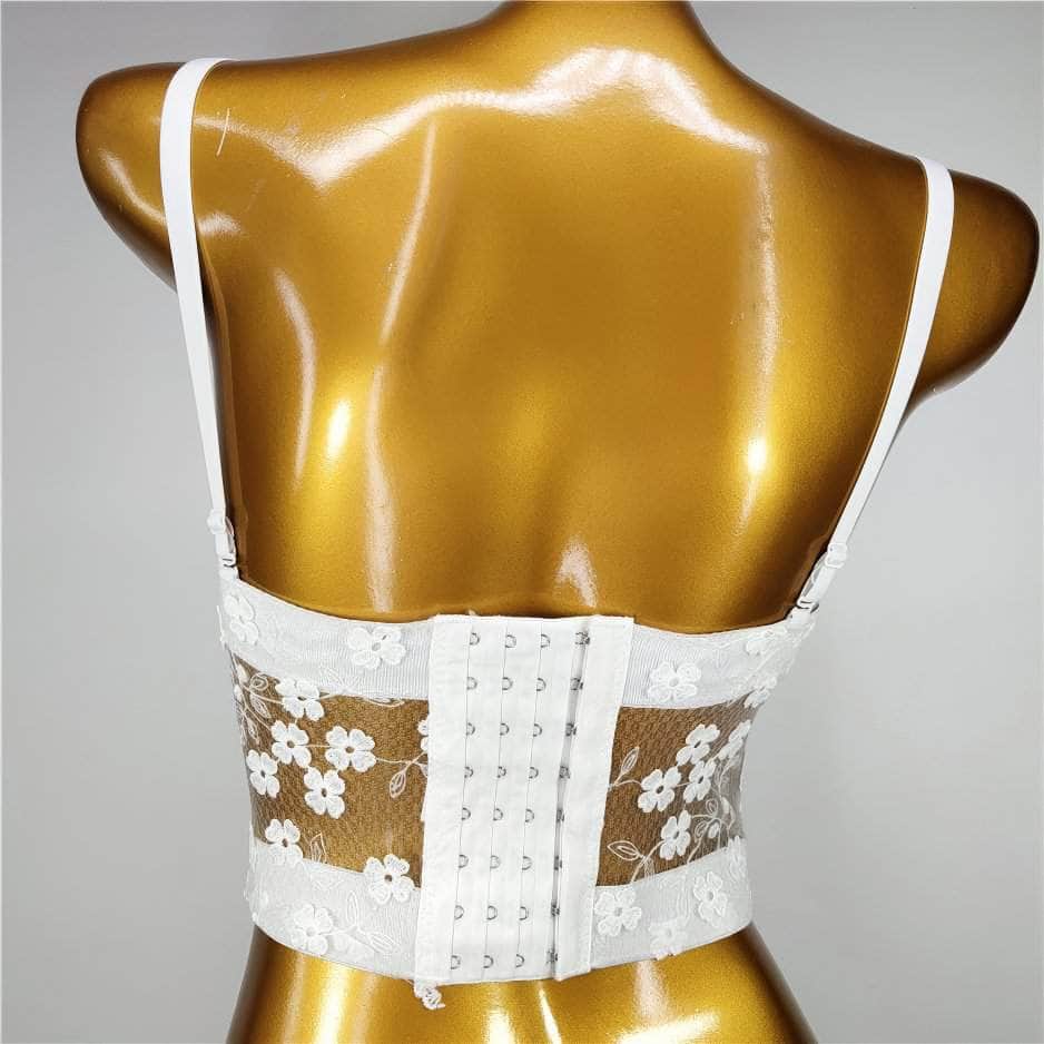 Floral Decor Mesh Lace Bustier Bralette