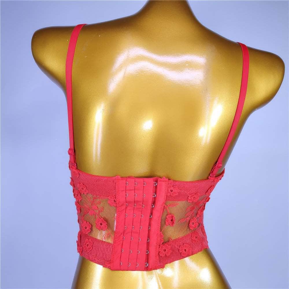 Floral Decor Mesh Lace Bustier Bralette