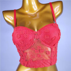 Floral Decor Mesh Lace Bustier Bralette