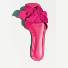 Floral Decor Open Toe Flat Mules