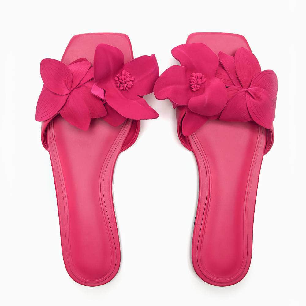 Floral Decor Open Toe Flat Mules