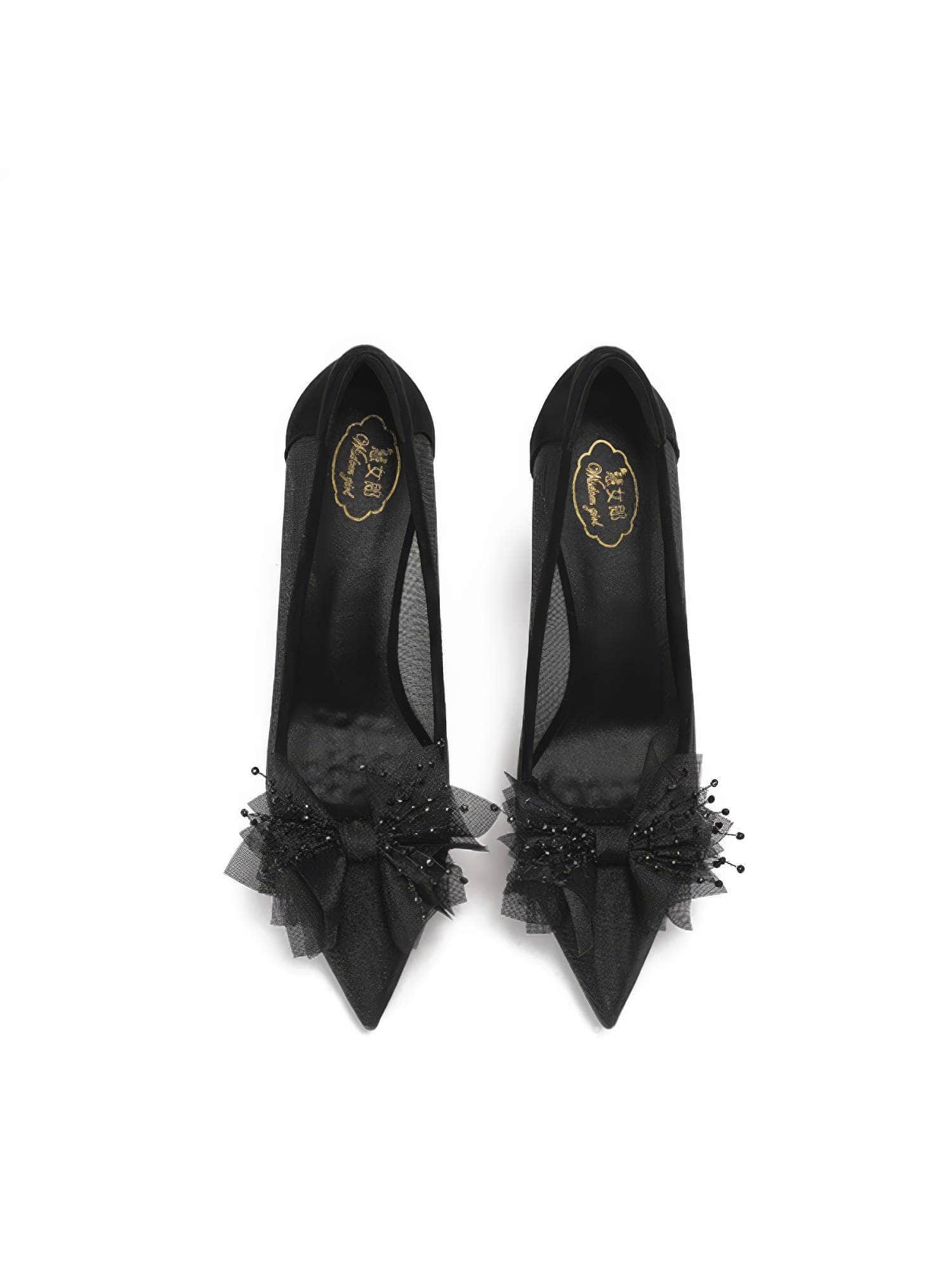 Floral Decorated Mesh Suede Stiletto Heels