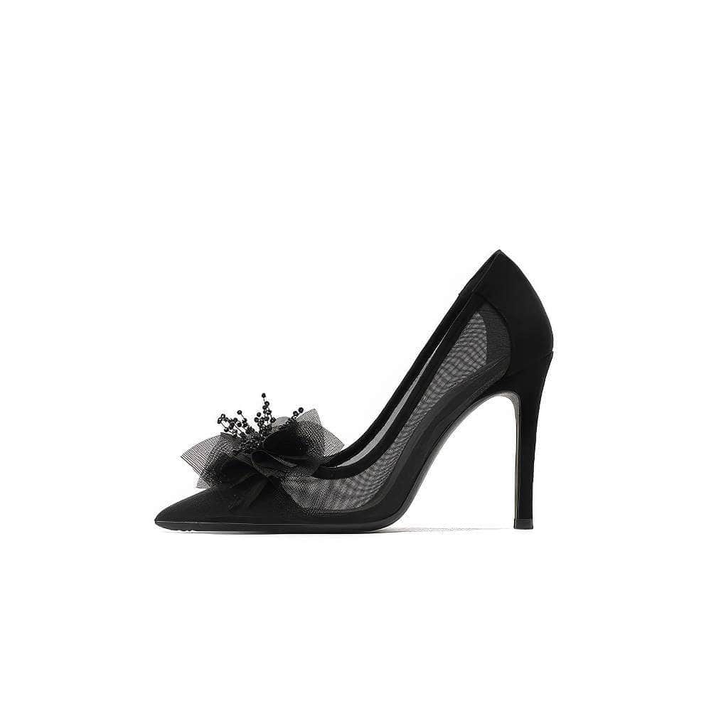 Floral Decorated Mesh Suede Stiletto Heels
