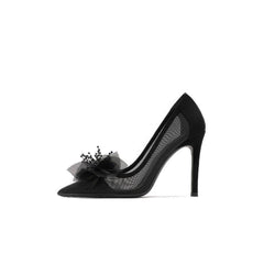 Floral Decorated Mesh Suede Stiletto Heels