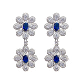 Floral Diamond Imitation Royal Blue Gemstone Dangle Earrings Blue