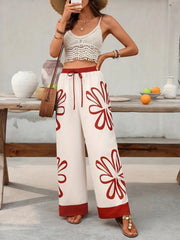Floral Drawstring Wide Leg Pants Dust Storm / S