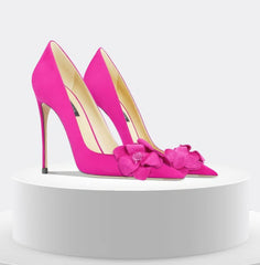 Floral Embellished Pointy Toe Satin Pumps