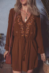 Floral Embroidered Long Sleeve Mini Dress