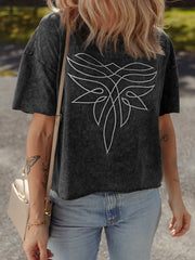 Floral Embroidered Mineral Wash Crew Neck T Shirt