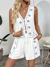 Floral Embroidered Vest and Shorts Set White / S