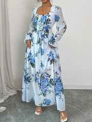 Floral Flounce Sleeve Maxi Dress