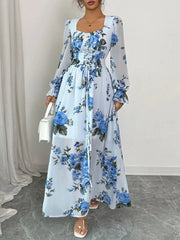 Floral Flounce Sleeve Maxi Dress