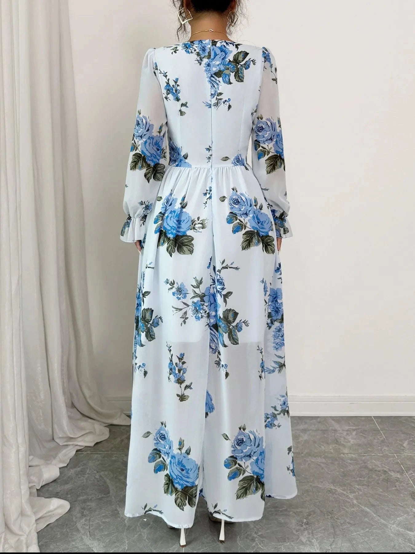 Floral Flounce Sleeve Maxi Dress