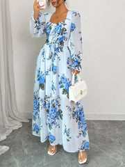 Floral Flounce Sleeve Maxi Dress