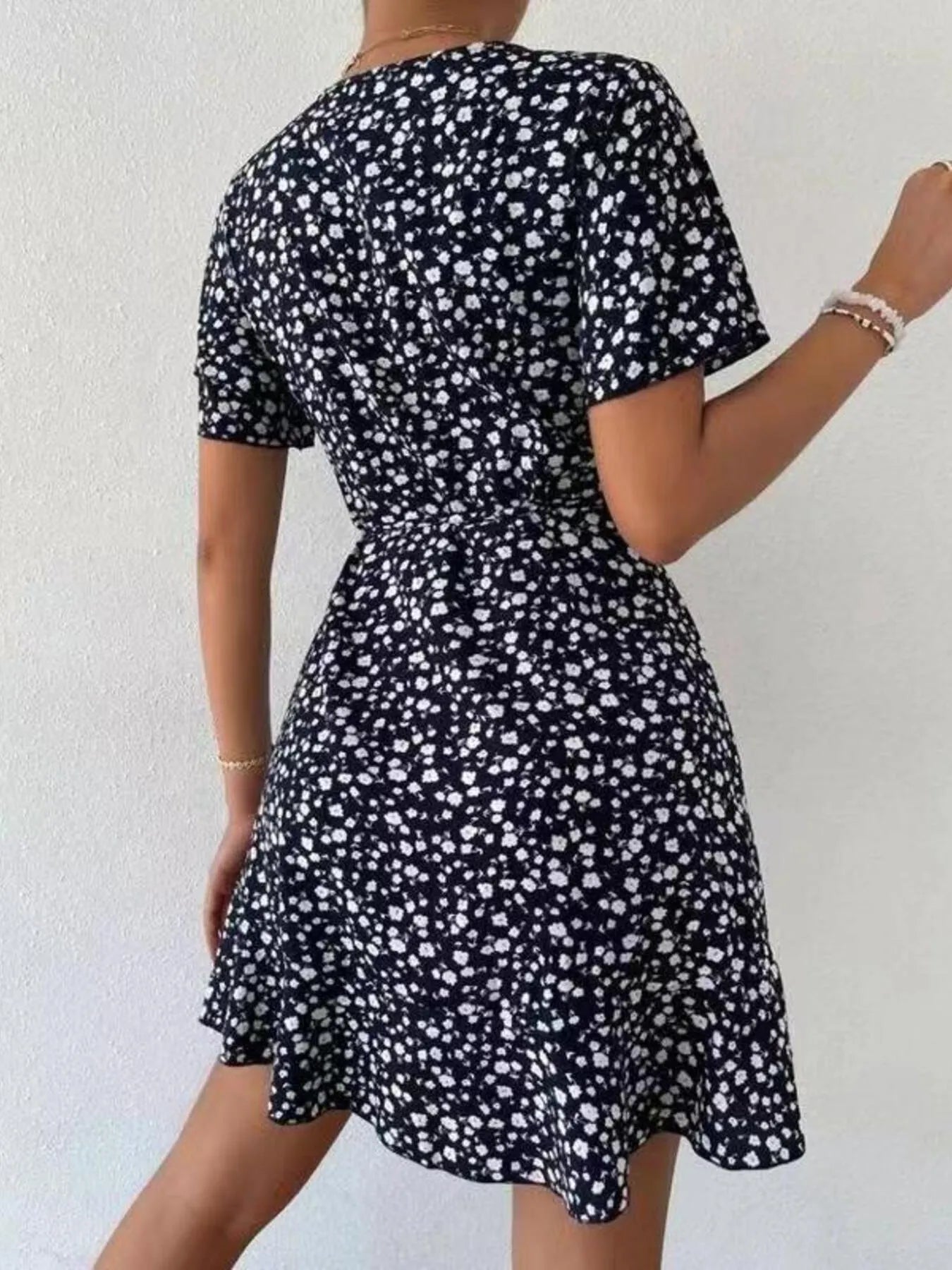 Floral Flutter Sleeve Wrap Mini Dress