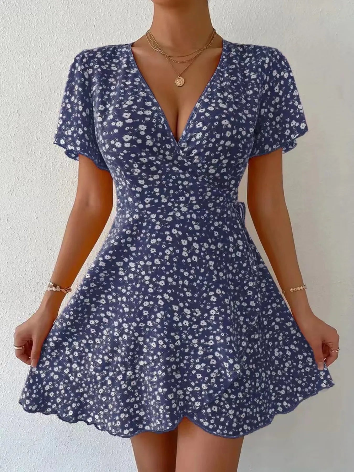 Floral Flutter Sleeve Wrap Mini Dress