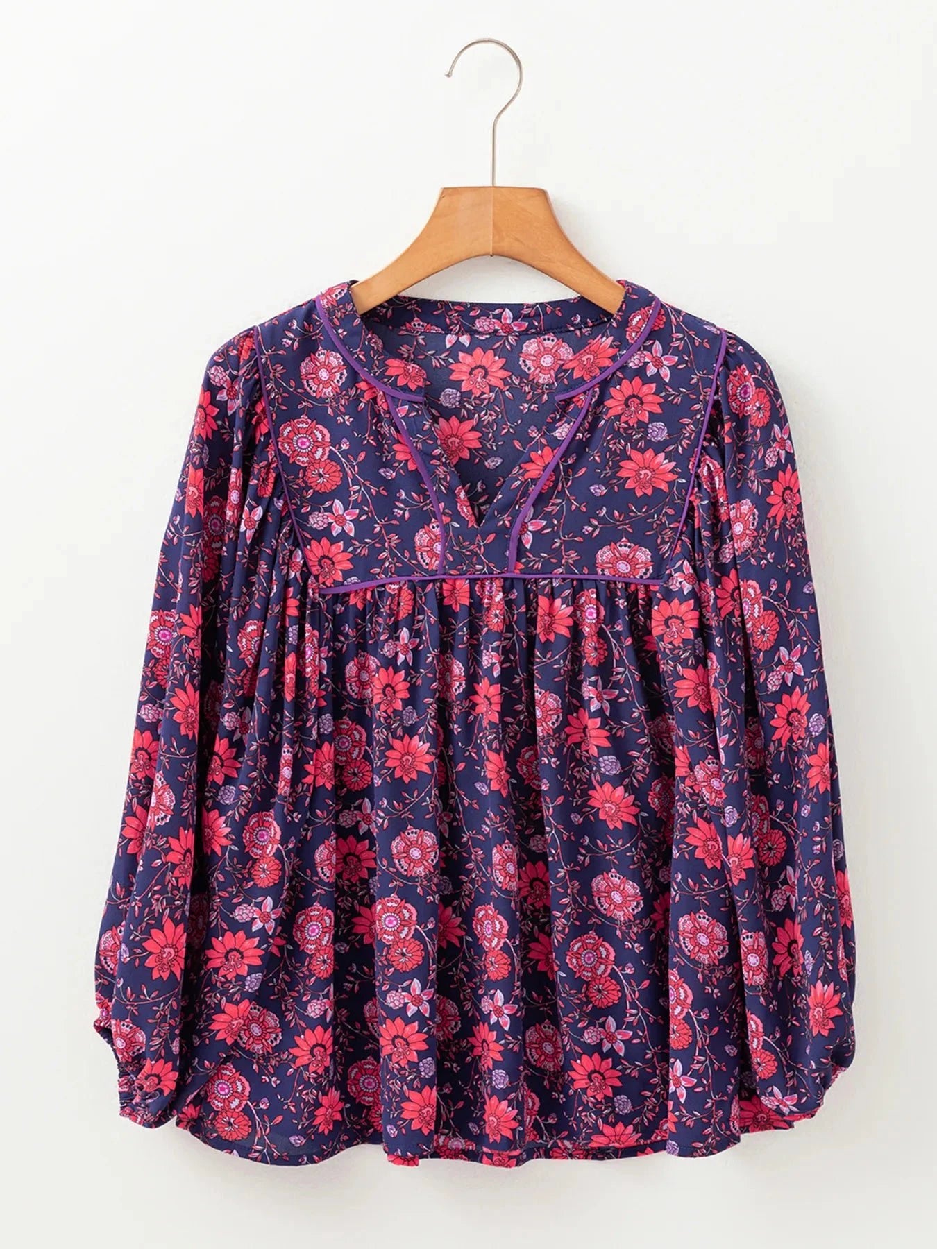 Floral Half Sleeve Split Neck Blouse Top