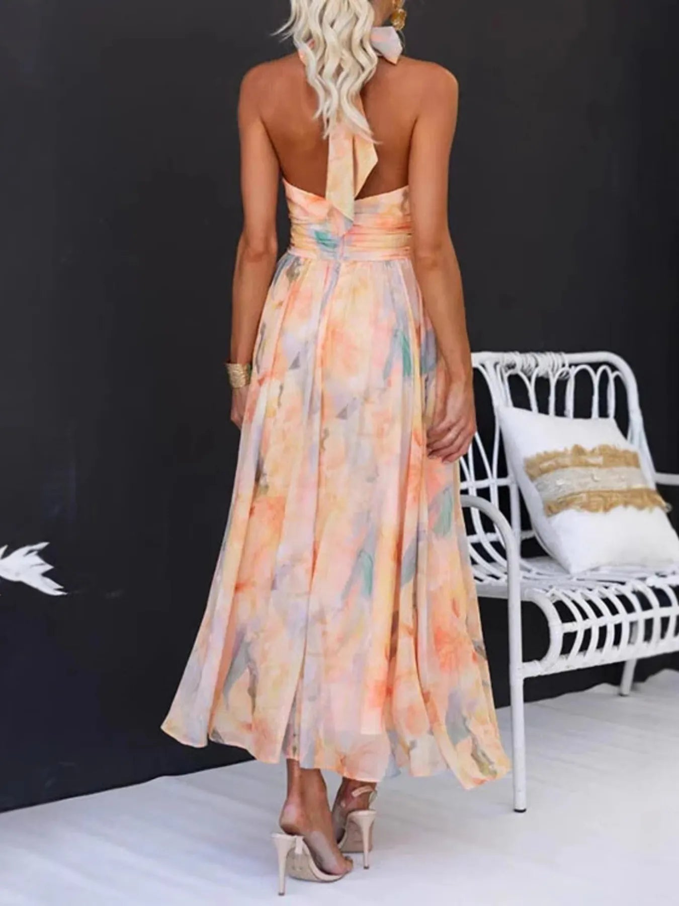 Floral Halter Neck Backless Summer Dress