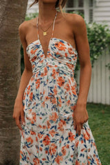 Floral Halter Neck Tiered Maxi Dress