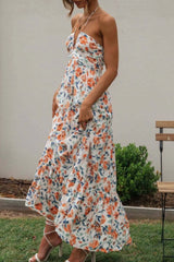 Floral Halter Neck Tiered Maxi Dress