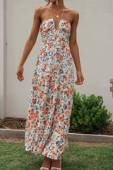 Floral Halter Neck Tiered Maxi Dress