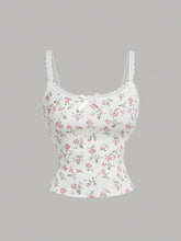 Floral Lace Trim Cami White Print / XS