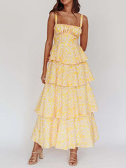 Floral Layered Ruffle Maxi Dress