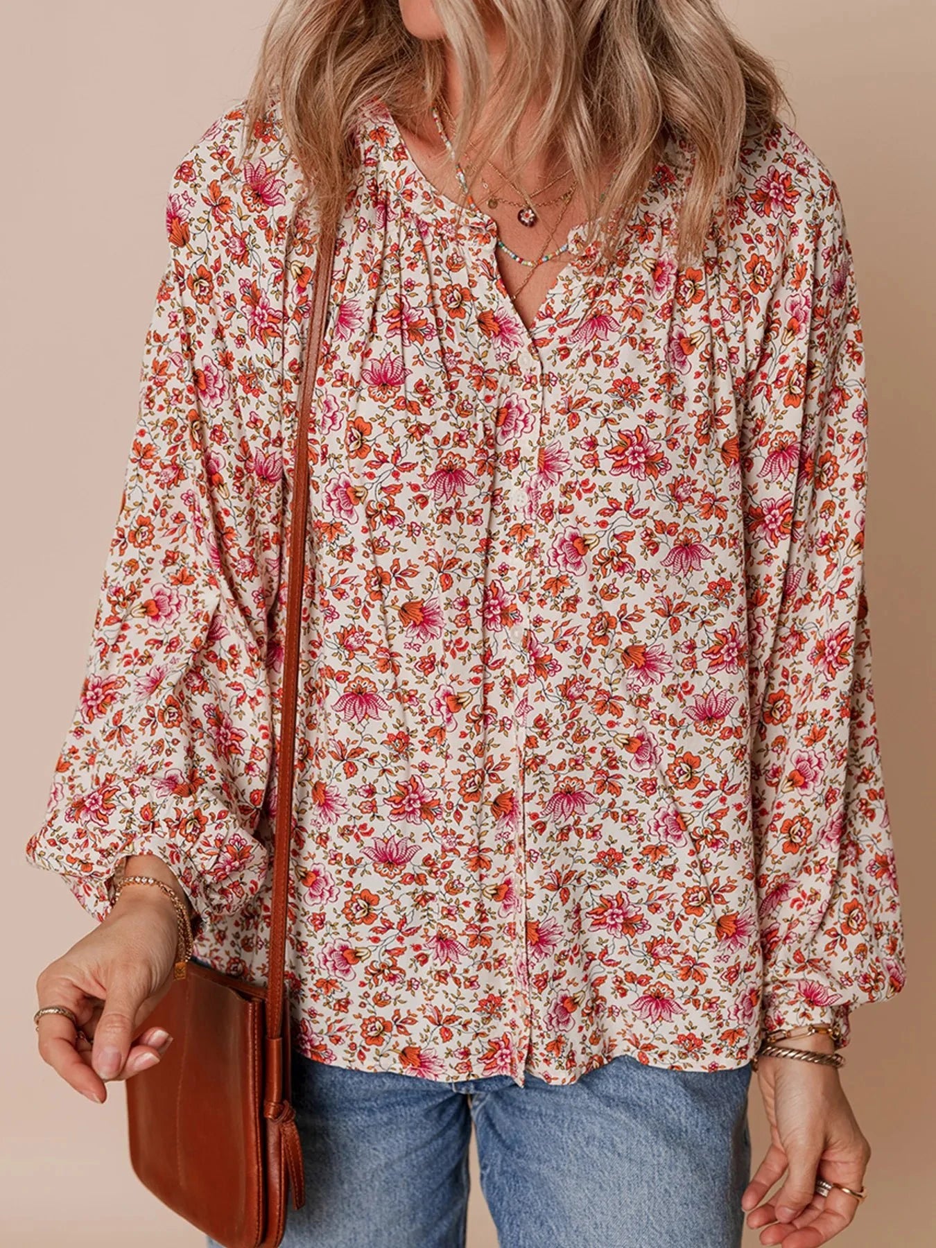 Floral Long Sleeve Button Down Blouse