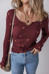 Floral Long Sleeve T-Shirt Burgundy / S