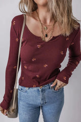 Floral Long Sleeve T-Shirt Burgundy / S