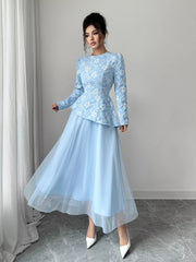 Floral Long Sleeve Tulle Dress