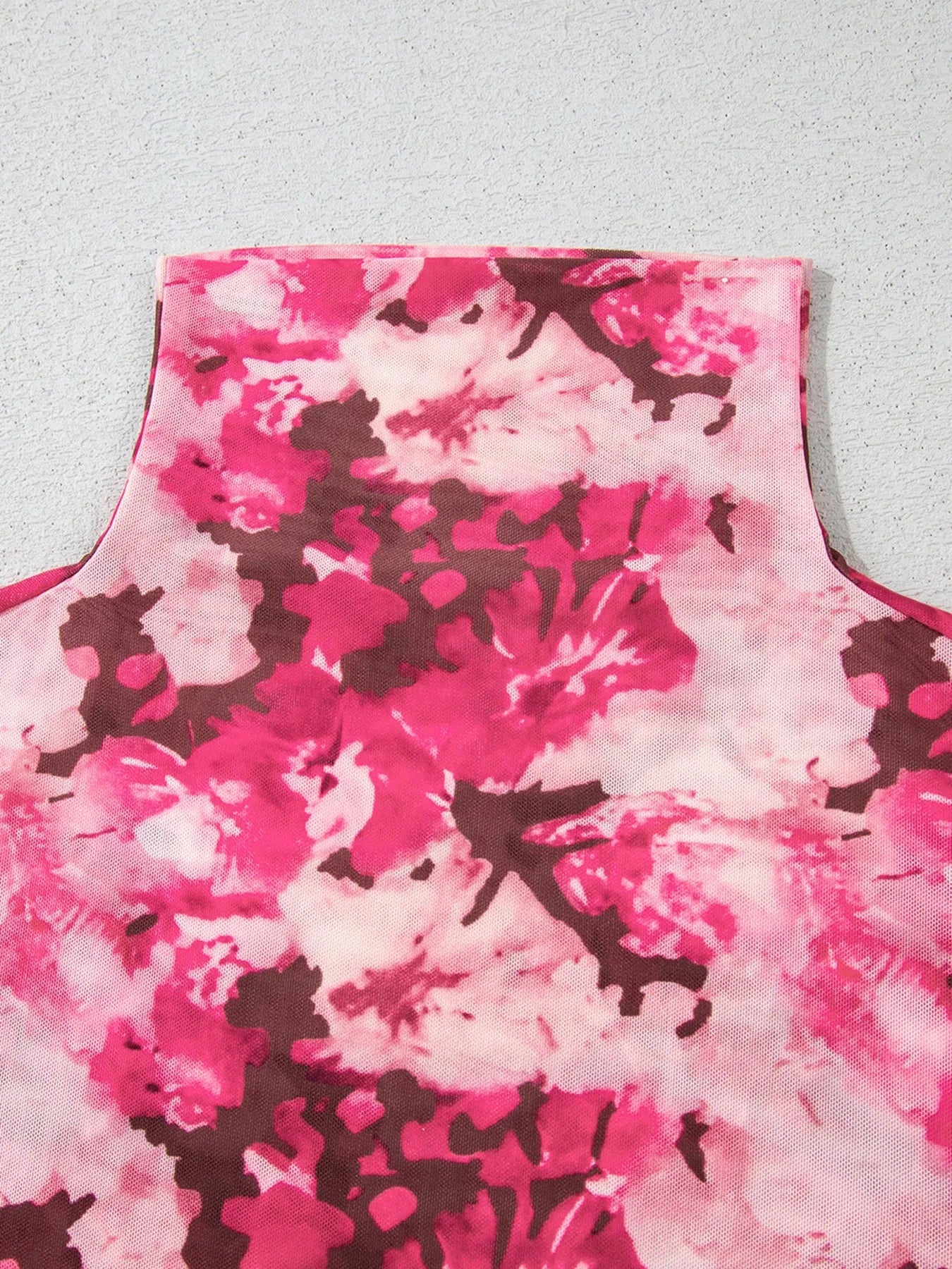 Floral Mesh Flounce Sleeve Mock Neck Blouse