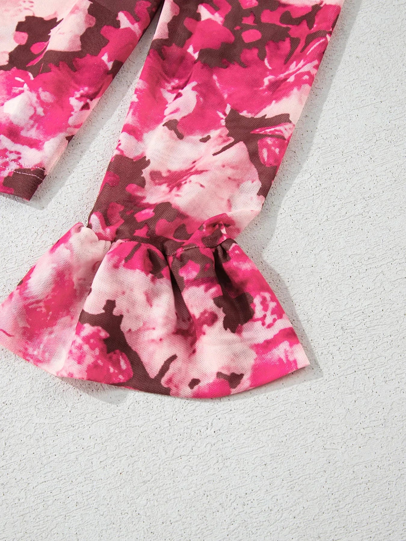 Floral Mesh Flounce Sleeve Mock Neck Blouse