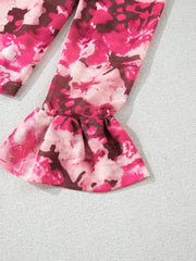 Floral Mesh Flounce Sleeve Mock Neck Blouse